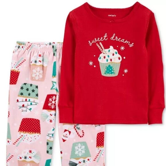 Carter's Toddler Girls Sweet Dreams Holiday Cupcake Fleece Pajamas, 2 Pc Set 2T - Picture 2 of 6